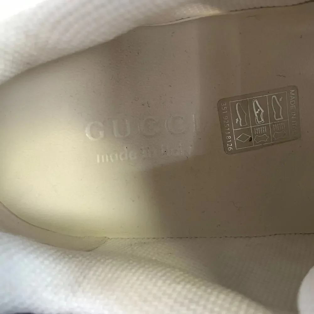 GUCCI Size 11.5 White Grey Leather Lace Up Sneakers